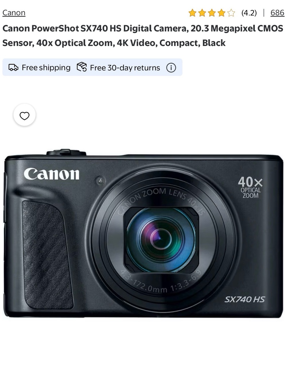 Canon PowerShot SX740 HS Compact Digital Camera — Black